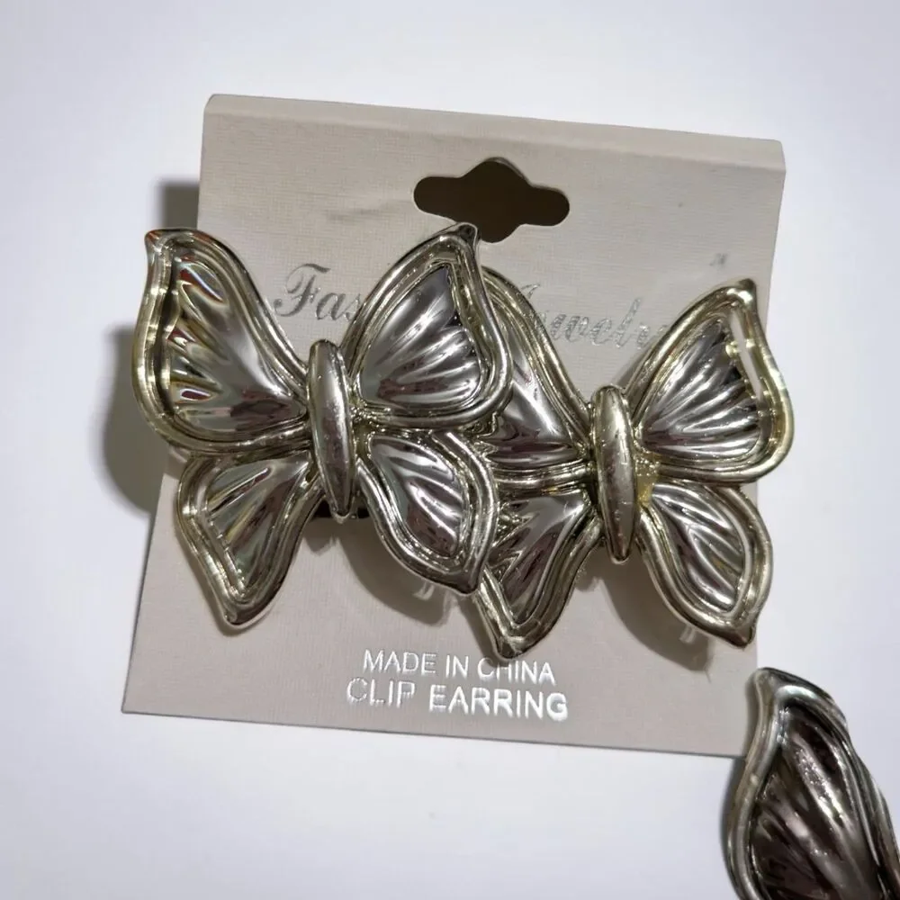 Butterfly Clip On Earrings Lot of 3, Gold Silver Tone, Statement Y2K Jewelry